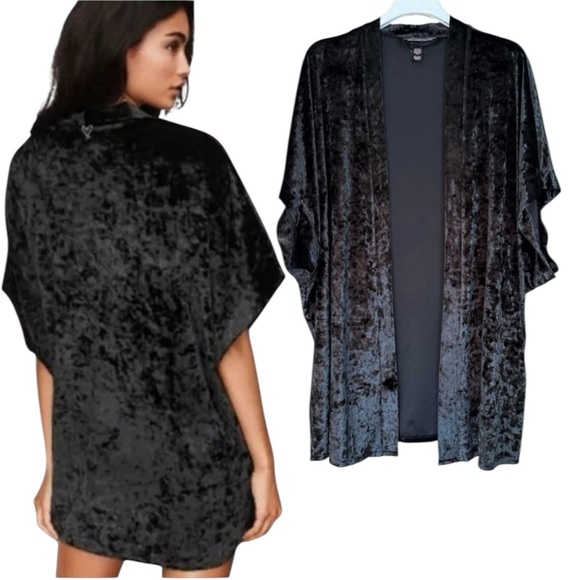Victoria's Secret Sweaters - Victoria’s Secret Black Velvet Boxy Open Front Kimono Cardigan Sz Medium/Large